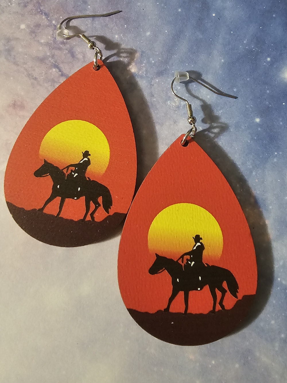Cowboy Silhouette Teardrop Earrings - Red & Yellow